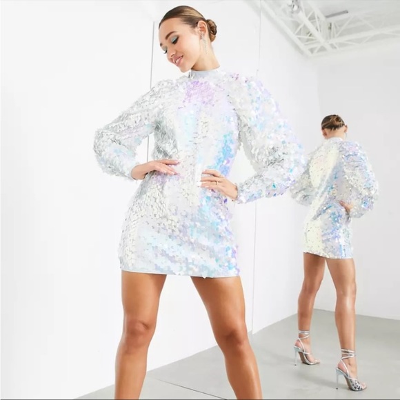 ASOS EDITION mini dress in iridescent square sequin size 6 - Picture 2 of 9